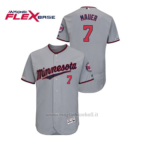 Maglia Baseball Uomo Minnesota Twins Joe Mauer 150th Aniversario Patch Autentico Flex Base Grigio